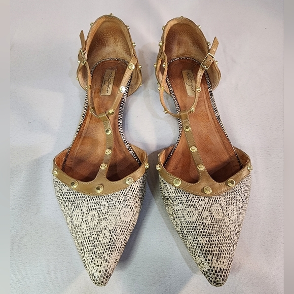 Halogen Haolson Lea Natural Snake Skin Print Leather Flats Women's Size 11 - Picture 2 of 8